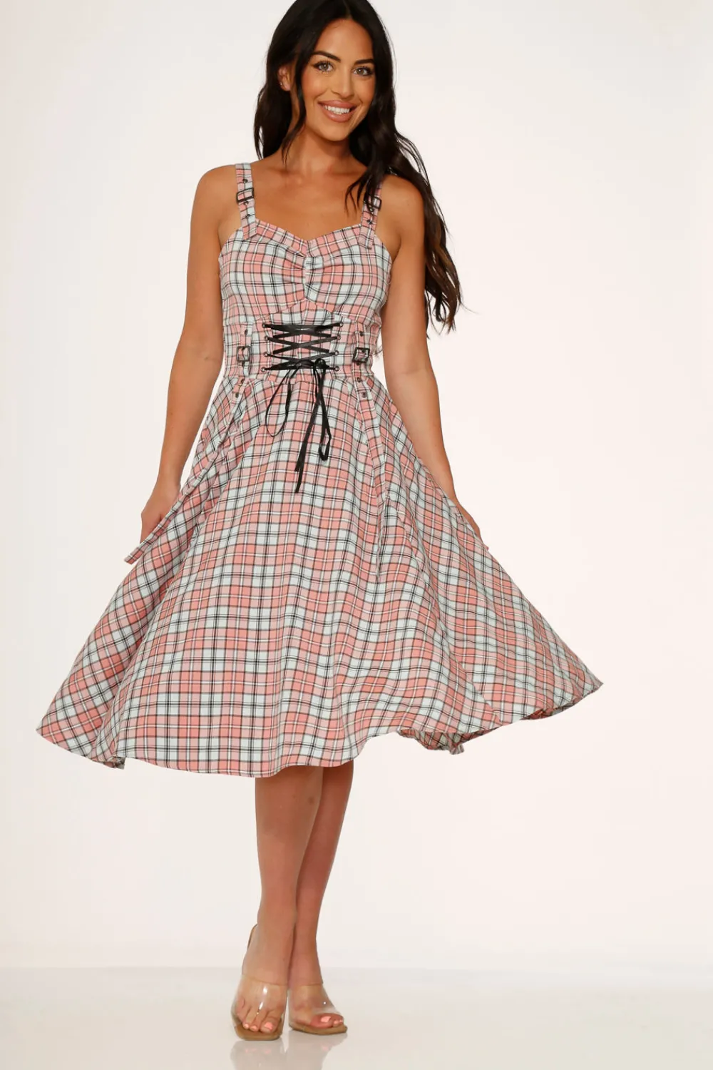 Pink Plaid Swing Dress Hot