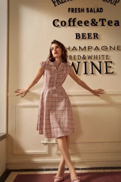 Plaid Swing Dress Pink Clearance
