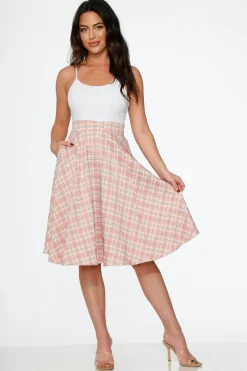 Pink Plaid Swing Skirt Outlet