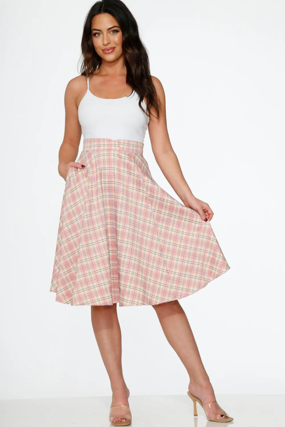 Pink Plaid Swing Skirt Outlet