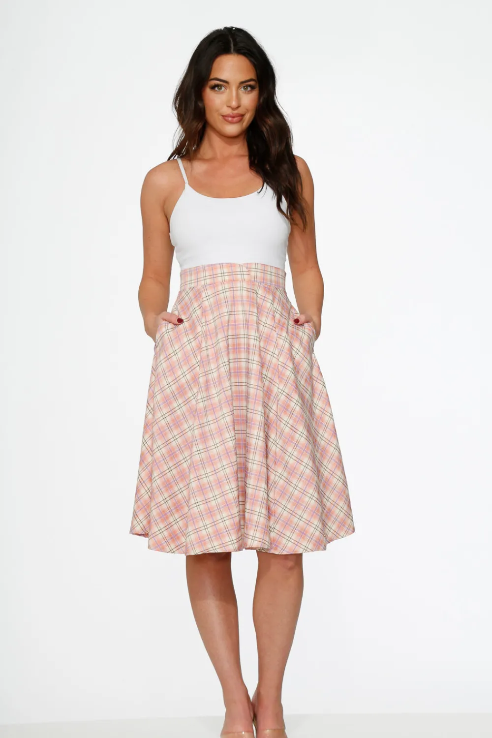 Pink Plaid Swing Skirt Outlet