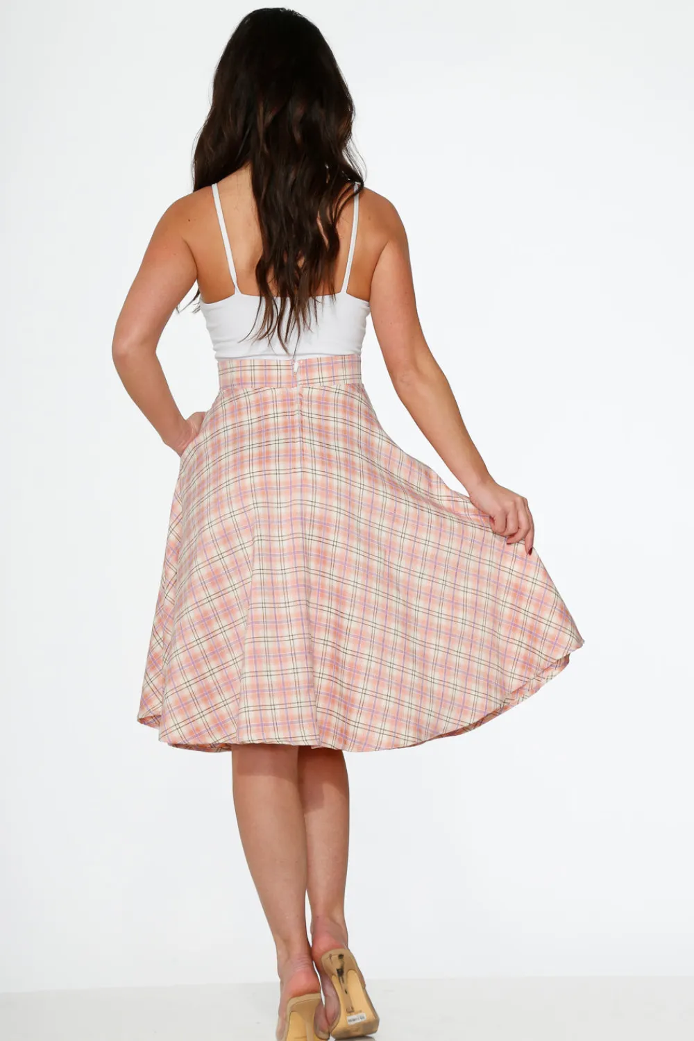 Pink Plaid Swing Skirt Outlet