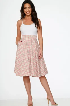 Pink Plaid Swing Skirt Outlet