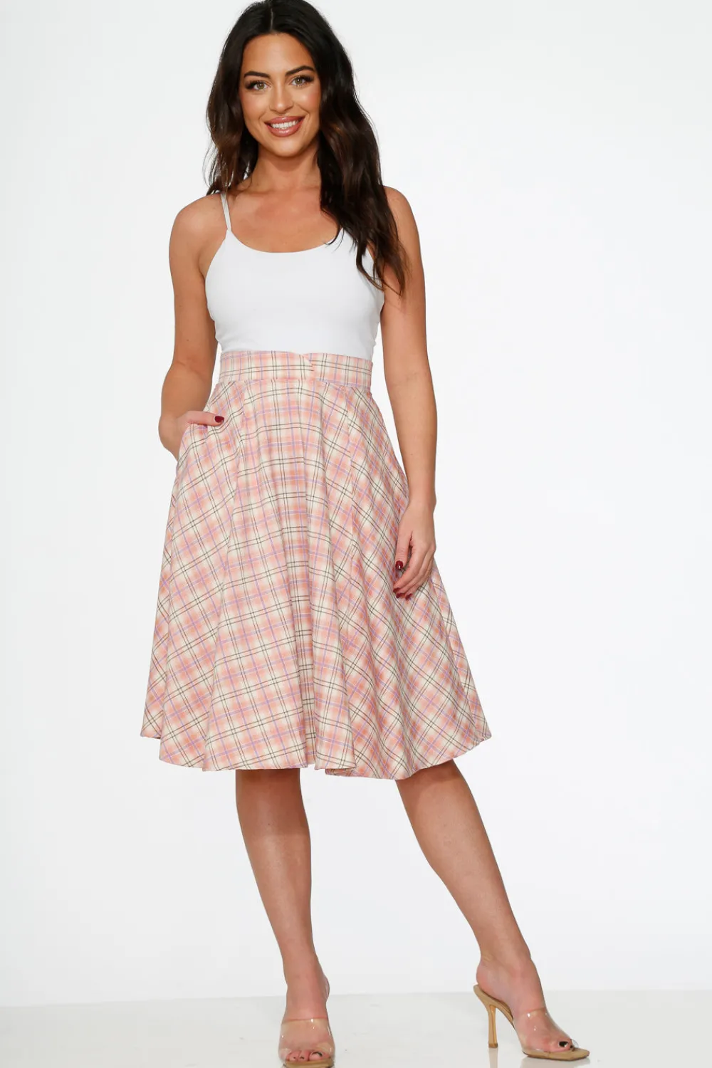 Pink Plaid Swing Skirt Outlet