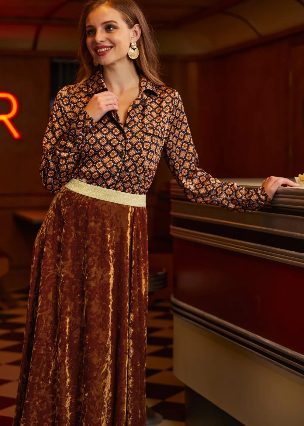 BTC Playful Past Long Sleeve Blouse Golden Hour Geo Clearance