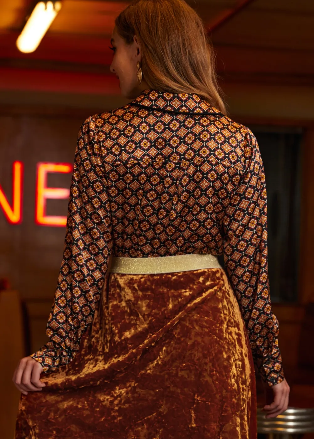 BTC Playful Past Long Sleeve Blouse Golden Hour Geo Clearance