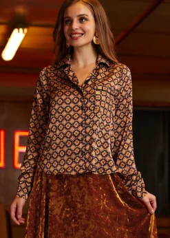 BTC Playful Past Long Sleeve Blouse Golden Hour Geo Clearance