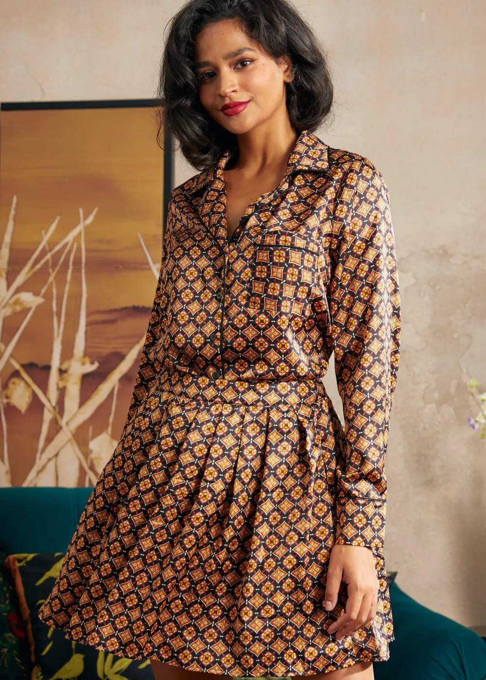 BTC Playful Past Long Sleeve Blouse Golden Hour Geo Clearance