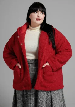 ModCloth Plush On You Teddy Jacket Red Teddy Online