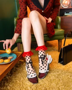 Polka Dot Bow Ruffle Sheer Crew Sock Online