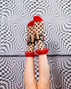 Polka Dot Bow Ruffle Sheer Crew Sock Online