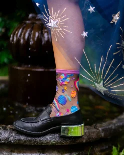 Pop Art Planets Black Sheer Crew Sock Best
