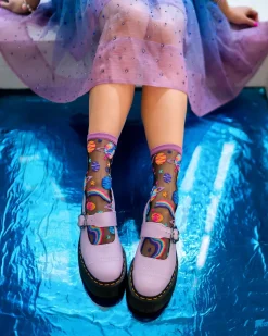 Pop Art Planets Black Sheer Crew Sock Best