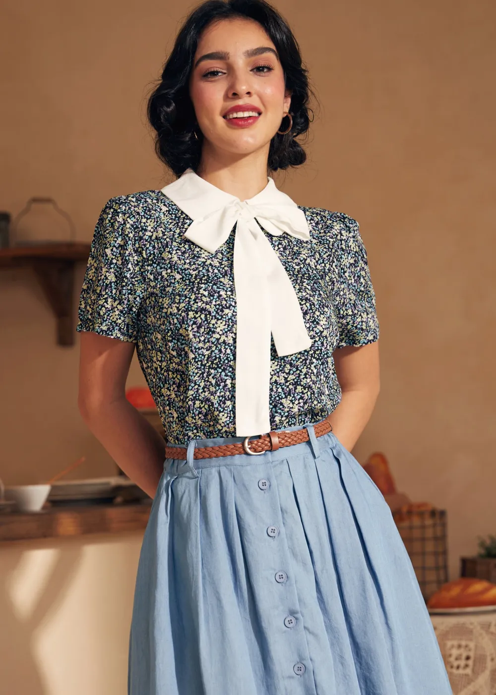 Positive First Impressions Tie-Neck Blouse Field Notes Outlet