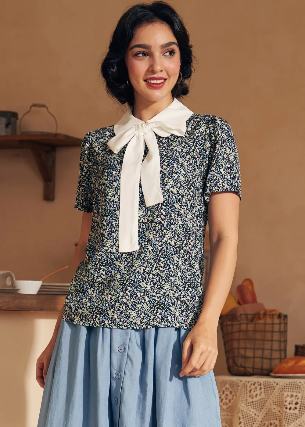 Positive First Impressions Tie-Neck Blouse Field Notes Outlet