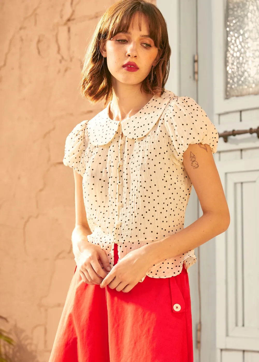 Prim & Peplum Blouse Pepper & Cream Hot