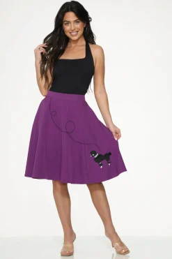Black Embroidered Poodle Swing Skirt Purple Clearance