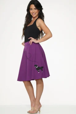 Black Embroidered Poodle Swing Skirt Purple Clearance
