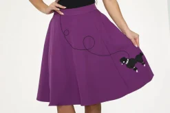 Black Embroidered Poodle Swing Skirt Purple Clearance