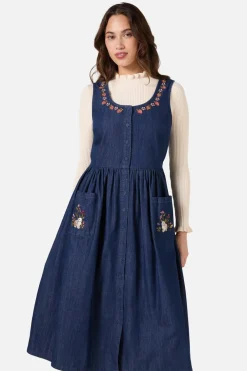 Rabbit Embroidered Denim Dress Best