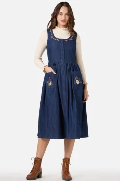 Rabbit Embroidered Denim Dress Best