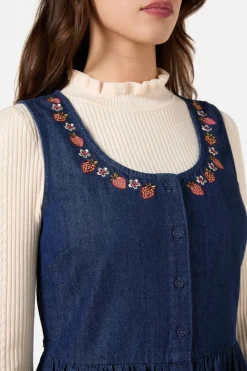Rabbit Embroidered Denim Dress Best