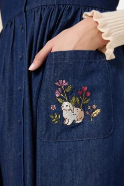 Rabbit Embroidered Denim Dress Best