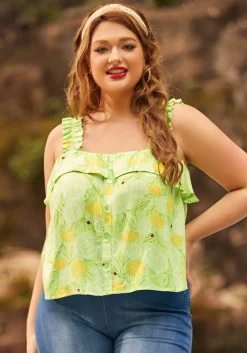 Radiant Ruffle Top Dandy Floral Mint Outlet
