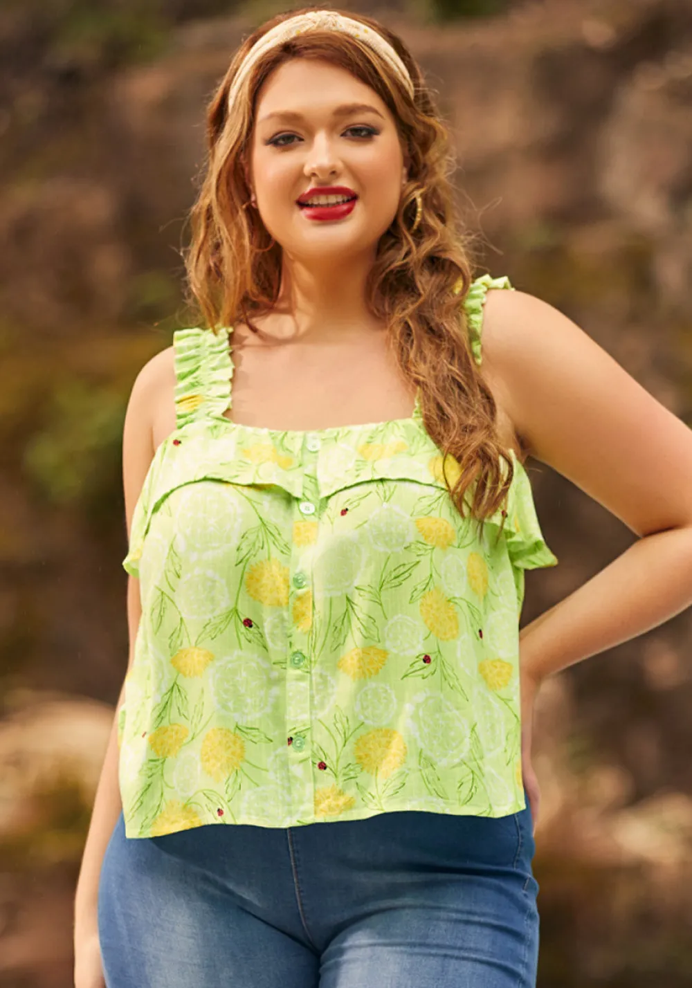 Radiant Ruffle Top Dandy Floral Mint Outlet