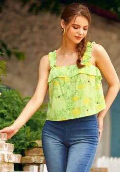 Radiant Ruffle Top Dandy Floral Mint Outlet