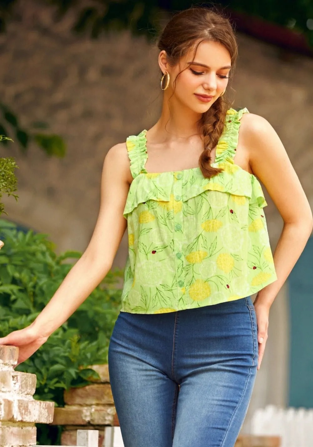 Radiant Ruffle Top Dandy Floral Mint Outlet