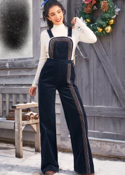 EZ Apparel Rainbow With Me Corduroy Overalls Navy