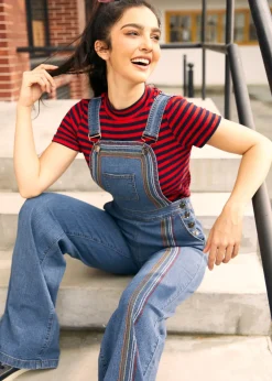 EZ Apparel Rainbow With Me Denim Overalls Medium Wash