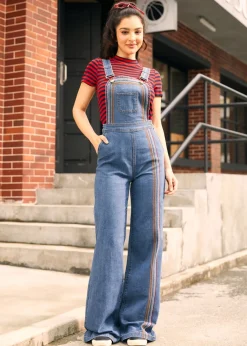 EZ Apparel Rainbow With Me Denim Overalls Medium Wash