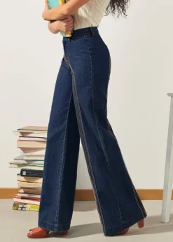 EZ Apparel Rainbow With Me Wide-Leg Jeans Dark Wash New