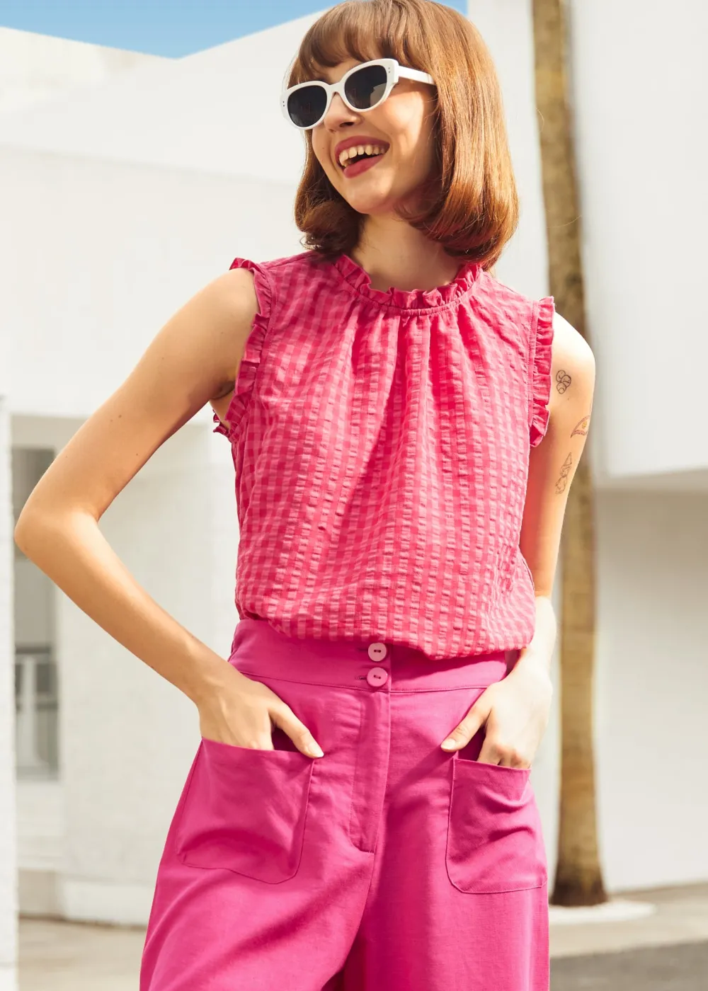 Raspberry Ruffle Blouse Magenta Online