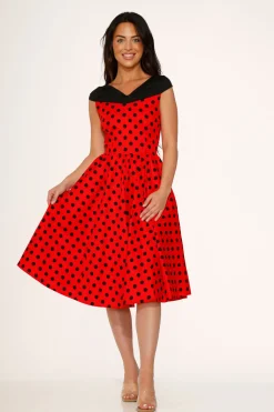 Red & Black Polka Dot Swing Dress