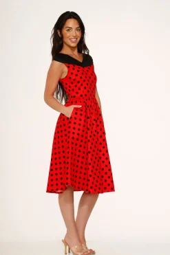 Red & Black Polka Dot Swing Dress