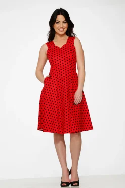 Red & Black Polka Dot Swing Dress Discount