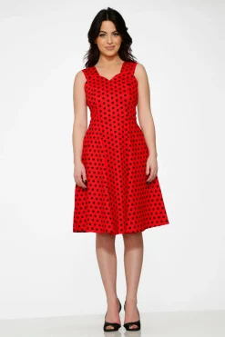 Red & Black Polka Dot Swing Dress Discount