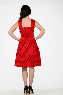 Red & Black Polka Dot Swing Dress Discount