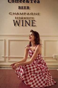 Red & White Picnic Swing Dress New