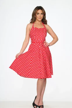 Red & White Polka Dot Halter Dress Clearance