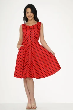 Red Black Polka Dot Swing Dress Discount