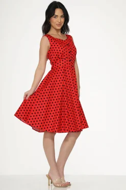 Red Black Polka Dot Swing Dress Discount