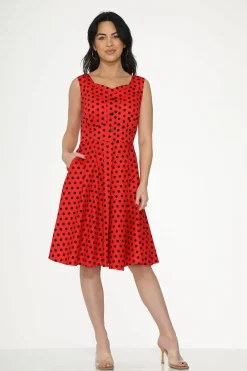 Red Black Polka Dot Swing Dress Discount