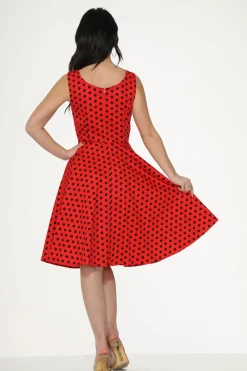 Red Black Polka Dot Swing Dress Discount