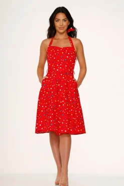 Candy Halter Swing Dress Red New