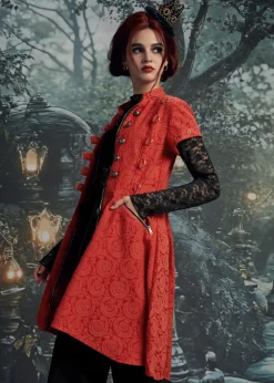 Red Jacquard Battalion Swing Dress Outlet