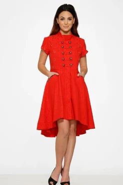 Red Jacquard Battalion Swing Dress Outlet